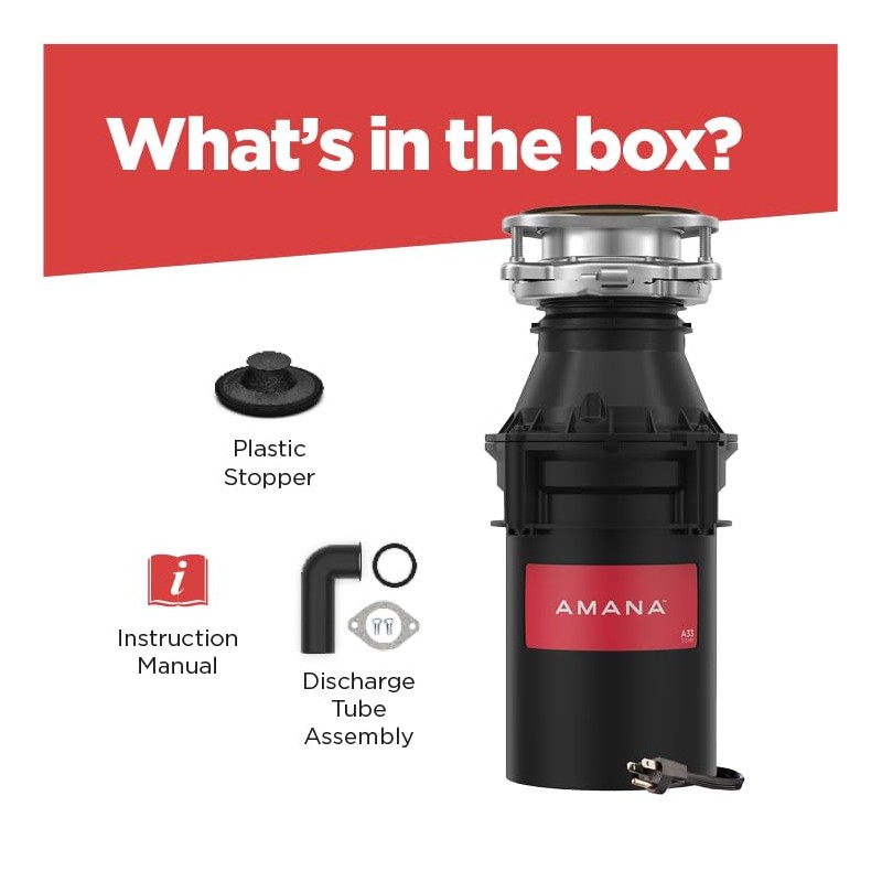 Amana A33 W/C Garbage Disposal with Power Cord, 1/3 HP,