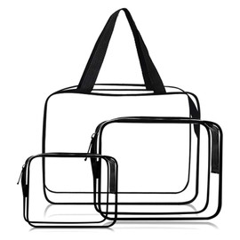 Cosmetiqueras Transparentes PVC 3 Piezas, Neceser de Aseo con Cierre Impermeable, Bolsa de Cosmético Portátil, TSA Necesers de Viaje para Mujer y Hombre, Bolsa de Maquillaje para Avion, Baño, Nadar