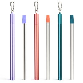 Sursip Portable Water Filter Straw Reusable Stainless Steel Outdoor Emergency Survival Gear for Camping & Hiking Travel Personal Water Purifier Filter Straw(3 Pack)