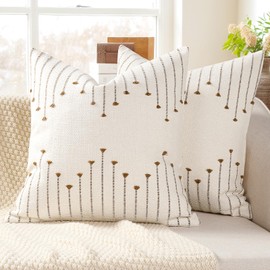 YCOLL Pillow Cover 16x16 Set of 2 Neutral Woven Decorative Throw Pillows for Couch Bed Living Room Cotton Tufted Couch Pillows Modern Farmhouse Accent Pillows Boho Home Decor, Brown