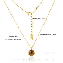 Monsefi Tigers Eye Gold Pendant Necklaces for Women Trendy Gemstone Dangle Necklace Brown Prom Fashion Jewelry Gifts 18K Gold Plated Round Bead Chain Graduation Gift for Friends