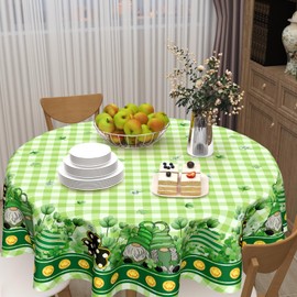 St Patrick's Day Tablecloth Round 60 Inch Buffalo Plaid Green Shamrock Tablecloth Washable St Patrick's Day Table Cloth Decorative for Holiday Kitchen Dining Indoor Outdoor Party Picnic Home Decor