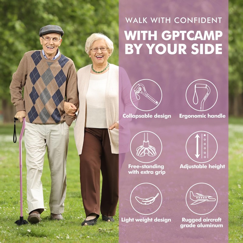 GPTCAMP G1 Walking Cane for Women & Men, Lightweight &