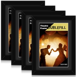 DoubleFill 4 Pcs Theatre Bill Frame with Mat Holds 5.5 x 8.5 Inch Theatre Bill Media Ticket Frame with Easel Stand and Installed Hanger for Gallery Poster Wall Hanging or Tabletop Display (Black)