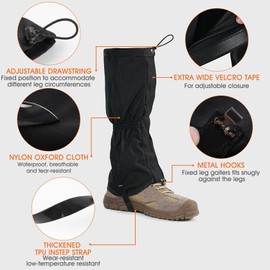 Leg Gaiters for Men and Women Waterproof Adjustable Gators For Hiking Boots in Climbing Hunting Trekking & Fishing Snow Gaiters (Black M)