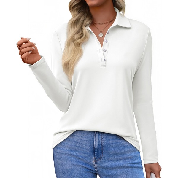 Tankaneo Womens Long Sleeve Polo Shirts Business Work Casual V
