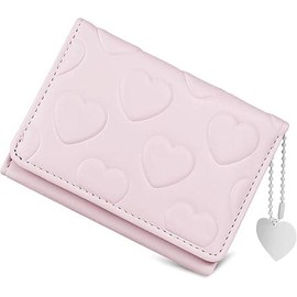 Womens Wallet, Small Trifold Slim Leather Cute Wallet Cash Pocket with Heart chain Coin Purse ID Window Card Holder for Girls and Ladies - Color: Light Blue