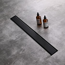 AVSIILE Linear Shower Floor Drain, Black 24 Inch 304 Stainless Steel Bathroom Drains Kit, Rectangular Shower Trench Drain with Reversable Tile-in Pattern Drain Cover & Hair Catcher