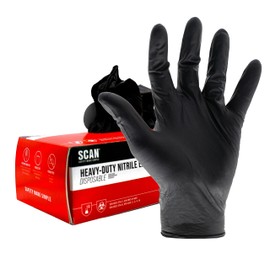Scan SCAGLODNHDL Heavy-Duty Nitrile Gloves Disposable Black Large 100 Pack