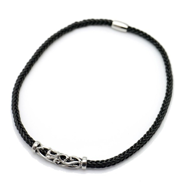 Silver One Point Leather Choker, Arabesque, Stainless Steel, Genuine Leather,