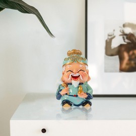HOODANCOS Taishang Laojun Chinese Style Fortune Statue 2.67X1.57X1.37In Resin Desk Ornament Feng Shui Luck Decoration for Home Office New Year Figurine