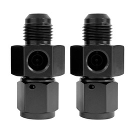 YSIL 8AN Male Flare to 8AN Female Swivel with 1/8 NPT Gauge Port Fuel Pressure Take off Hose Fitting Adapter Aluminum Black 2PCS