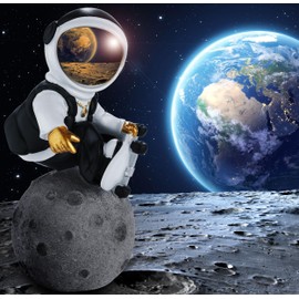 BRUBAKER Decorative Astronaut Skateboarder on the Moon 24 cm Spaceman Space Figure with Skateboard, Chrome-plated Helmet and Golden Chain - Hand-Painted Statue - Gold, White and Black