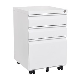 LUCYPAL 3 Drawer File Cabinet with Lock,Metal Filing Cabinet with Wheels for Legal/Letter Size,Small Filing Cabinets for Home Office,Under Desk Cabinets,White