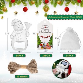 Uezea Set of 24 The snowman bottle opener,Christmas Shower Bottle opener Christmas themed thanks tag with yarn bag,Party shower gift