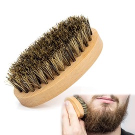 Natural Boar Bristle for Men, Oval Wooden Boar Bristle Hair Moustache Comb Beard Brush & Mustache Brush Set for Combing Beard Hair, Removing Debris, Massages Face, Massage Comb Men Beard Grooming Tool