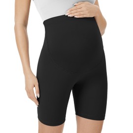VALANDY Creamlush Maternity Shorts Over Bump Maternity Tights Belly Support Maternity Clothes Buttery Soft Adjustable Pregnancy Pants Black