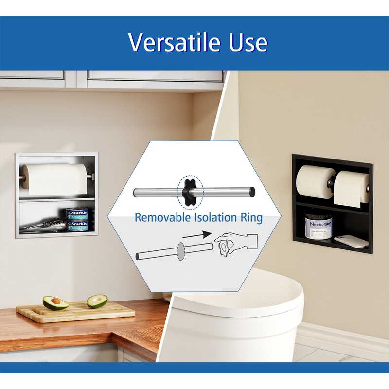 Neodrain White Recessed Toilet Paper Holder,Double Layer Wet Tissue Holder