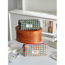 Knitting Pen Case Woven Large Capacity Pencil Case Vintage Flower Pencil Bag Makeup Bags - Color: ORANGE