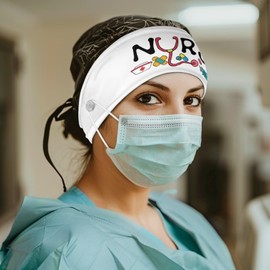 Rnyleeg White Nursing Headbands for Women Non Slip Elastic Ear Protection Headband with 2 Buttons for Mask Women's Hair Accessories