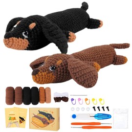 CEWROM Häkelset für Anfänger, komplettes Tierhäkeln mit Schritt-für-Schritt-Video-Tutorials, DIY Handwerkskunst mit Häkelnadeln, Dackel DIY Häkel Set, Häkelsets für Kinder Erwachsene