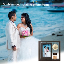 Liannan Customizable Honeymoon Sand Photo Frame – Holds Two 4x6 Inch Pictures with Glass Keepsake Jar for Beach Sand and Seashells – Romantic Wedding Gift, Anniversary Memory Keepsake (brown1)