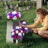 AOFOX Artificial Cemetery Flowers for Grave, Artificial Peony Rose Flowers