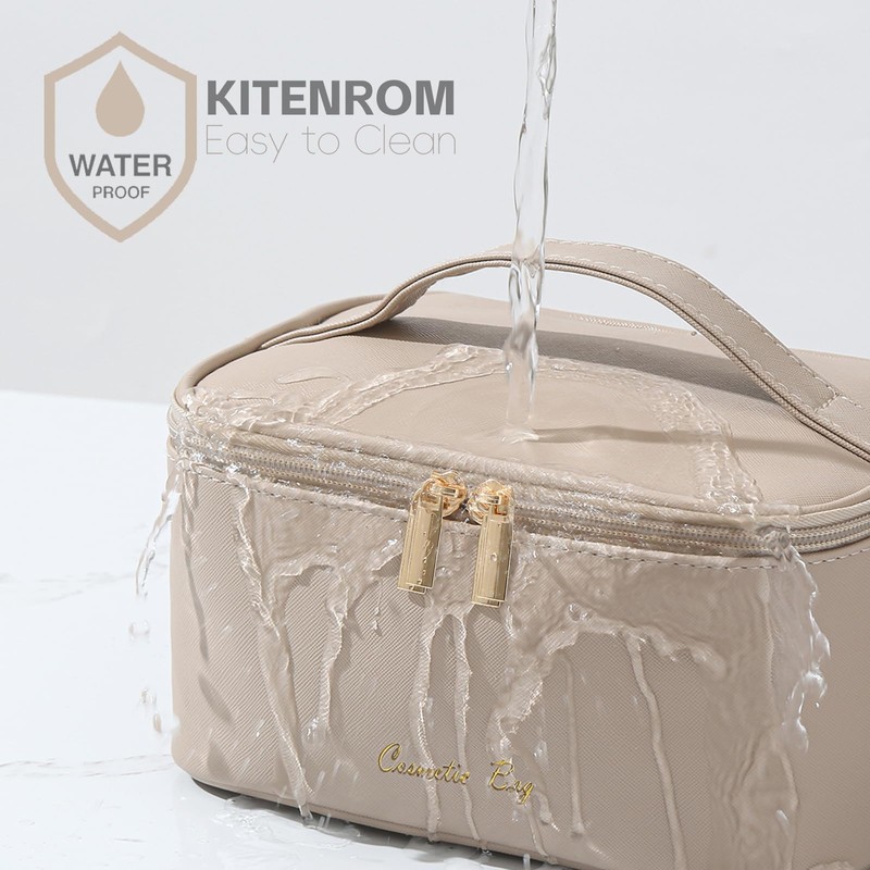 KITENROM Makeup Bag Portable Travel Cosmetic Bag with Brush Holder，Waterproof
