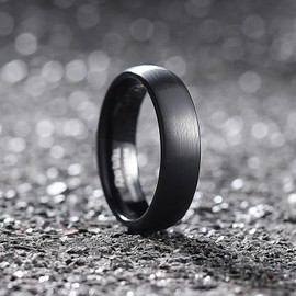 King Will Mens 6mm Tungsten Carbide Ring Engagement Wedding Band Black Domed Matte Brushed Finish Comfort Fit, Size 7