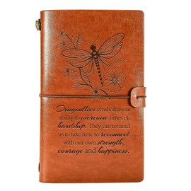 Wazzio Dragonfly Gifts Leather Journals for Women, Dragonfly Lover Gift for Birthday, Encouragement Gifts for Christmas Thanksgiving, Inspirational Gift for Women Men Friends Sisters