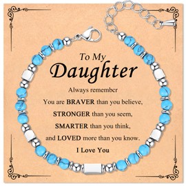 Wisedawn Turquoise Bead Blue Bracelets for Daughter, Birthday Bonus Daughter Gifts form Mom, Easter Basket Stuffers for Teens Girl Kids, Teen Girl Gifts Trendy Stuff