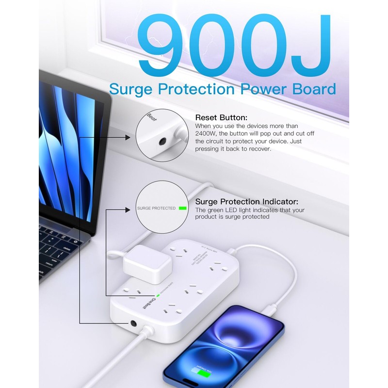 One Beat Surge Protected Power Board with 6 AC Outlets