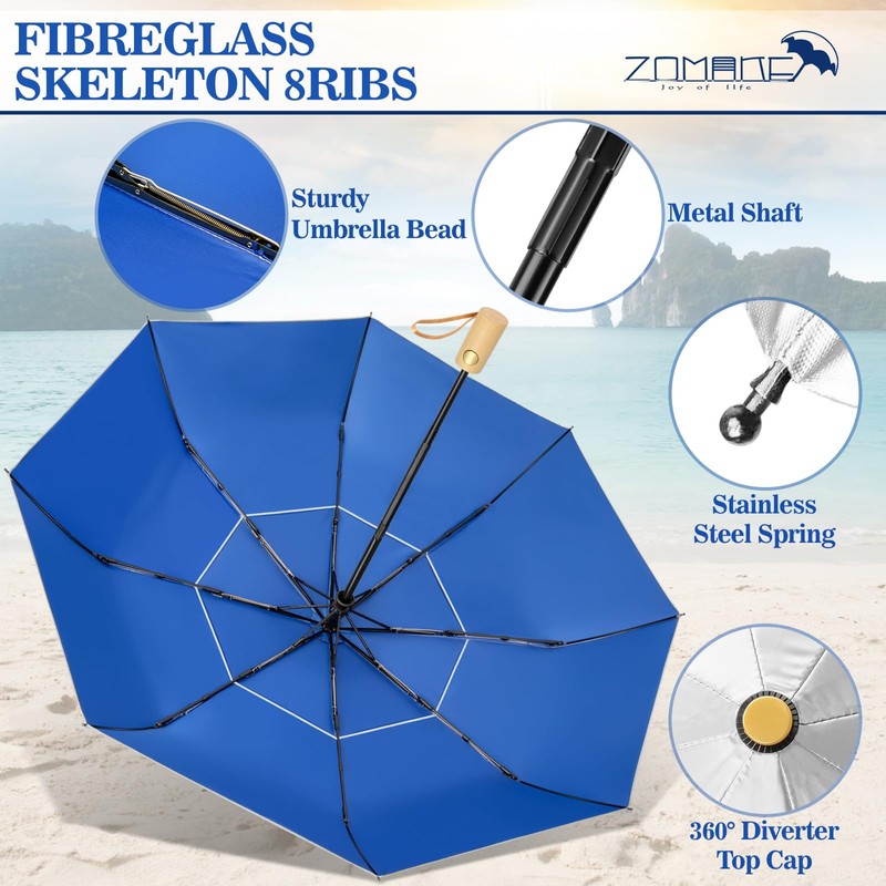ZOMAKE Umbrella Compact UV Protection, Parasol Portable Automatic for Men