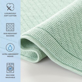 Arkwright 100% Cotton Bathroom Rug - High Absorbent Stylish Textured Woven Design Bath Mat, Slip Resistant Backing for Shower and Bathtub Floor, 20x32 in - Green