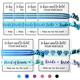 Set of Bride Tribe Hair Ties - to Have and to Hold Your Hair Back - Help Me Tie The Knot - Bachelorette Wedding Shower Party Favors for Bridesmaids (6 x 2pc Set Blue)