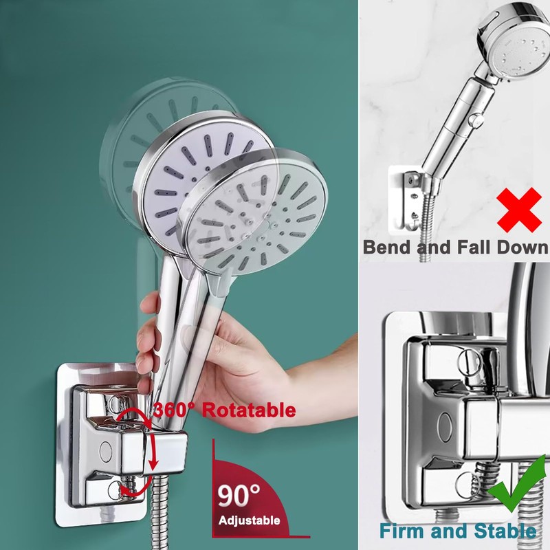 Shower Head Holder No Drilling, 360° Adjustable Shower Holder Bracket,