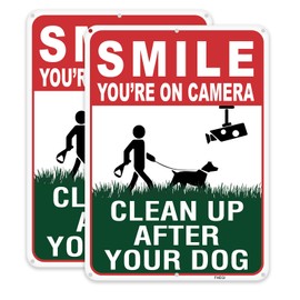 FHEGI 2-Pack Clean Up After Your Dog Signs, 10" x 7" No Dog Poop Lawn Signs, Pick Up After Your Dog Sign for Yard, Smile Your on Camera Signs, Rust Free Reflective Sheeting Aluminum Sign