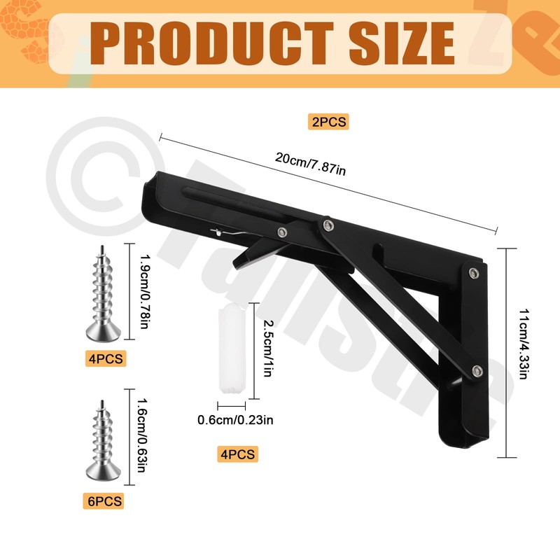 Tanstic 2 Pack 8 Inch Folding Shelf Brackets, Heavy Duty
