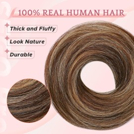 SEGO Pro Hair Pieces for Women and Girls Real Human Hair Bun Hairpiece Elastic and Easy Wear 17g Straight (Medium Brown & Dark Blonde)