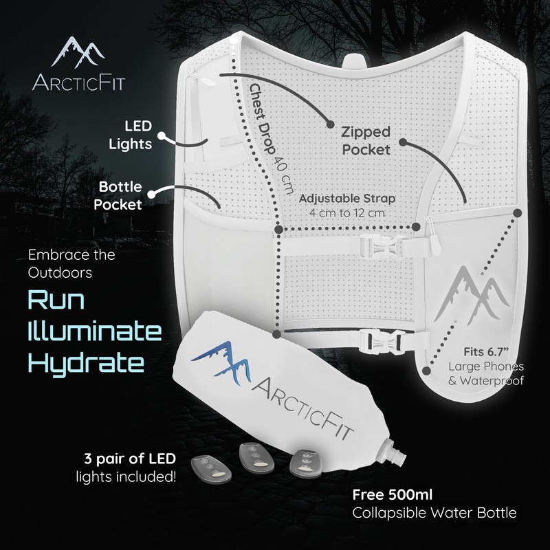 White ArcticFit LED Running Vest - Adjustable Unisex Reflective Vest