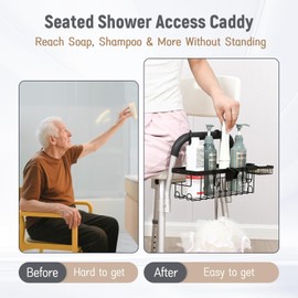 TYYIHUA Hanging Shower Caddy for Shower Chair with Hooks, Soap Tray and Shower Rack, Bathroom Showers Organizer Basket for Elderly, Pregnant, Patient, Handicap Accessories for Daily Living