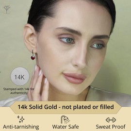 MAX + STONE 14k White Gold Solitaire Cushion Cut Created Red Ruby Drop Dangle Earrings for Women 8mm July Birthstone with Push Backs