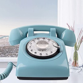 Rotary Dial Phone, MCHEETA Retro Phone 1980's Vintage Phone, Old Telephone Antique Corded Landline Phone for Home/Office (Blue)