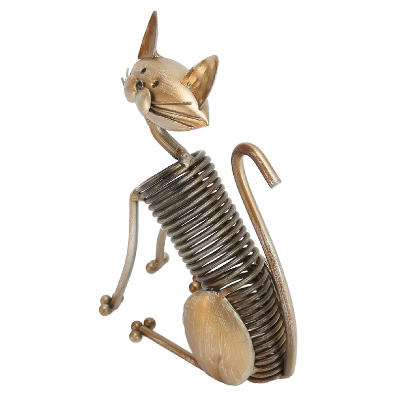 Metal Cat Figurine Innvoative Fun Hand Crafted Spring Cat Sculpture