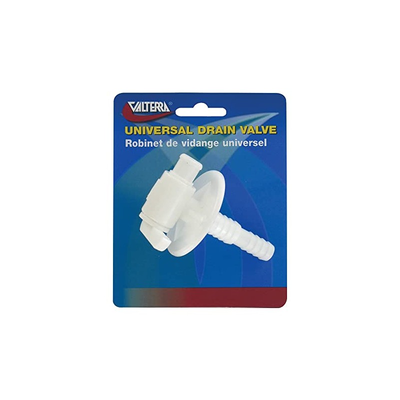 Valterra A01-2025VP Universal Drain Valve - Barbed, White (Carded)