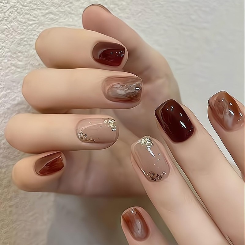 Nail Tips, Set of 24 Flesh Nails, 3D Handmade Nail