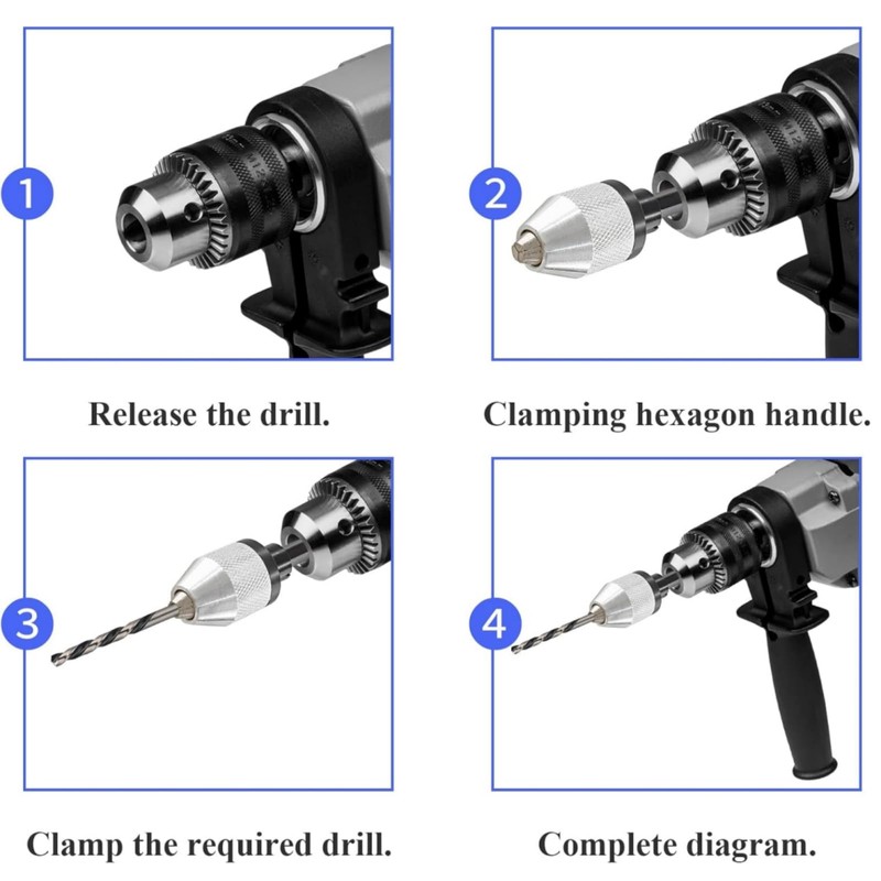 2 Pieces Keyless Drill Chuck - 1/4 Inch Hex Shank