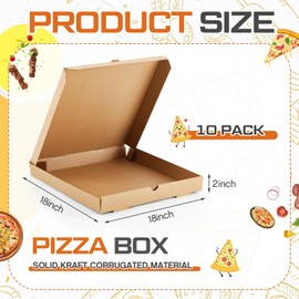 Fullhawl Fullhawl 10 Pcs Corrugated Pizza Boxes 18 x 18 Inches, Grease Resistant Kraft Takeout Containers Packing Boxes for Cake, Cookies, Food and Crafts