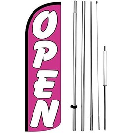 4 Less Co OPEN Windless Swooper Flag Feather Banner Sign 15' Tall Pole Spike Kit pq-h Pink