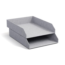 Bigso Hakan Set of 2 Letter Trays for Desk, Stackable Storage Compartments for Letters, Documents, etc., Fibreboard Organiser System with Linen Look Paper, Light Grey